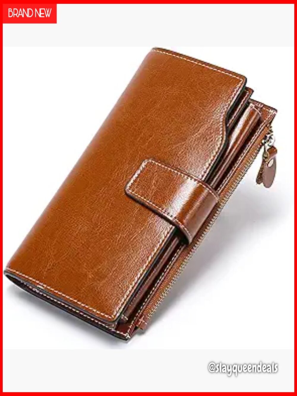 RFID Blocking Leather Clutch Wallet with Zipper Pocket and Card Slots